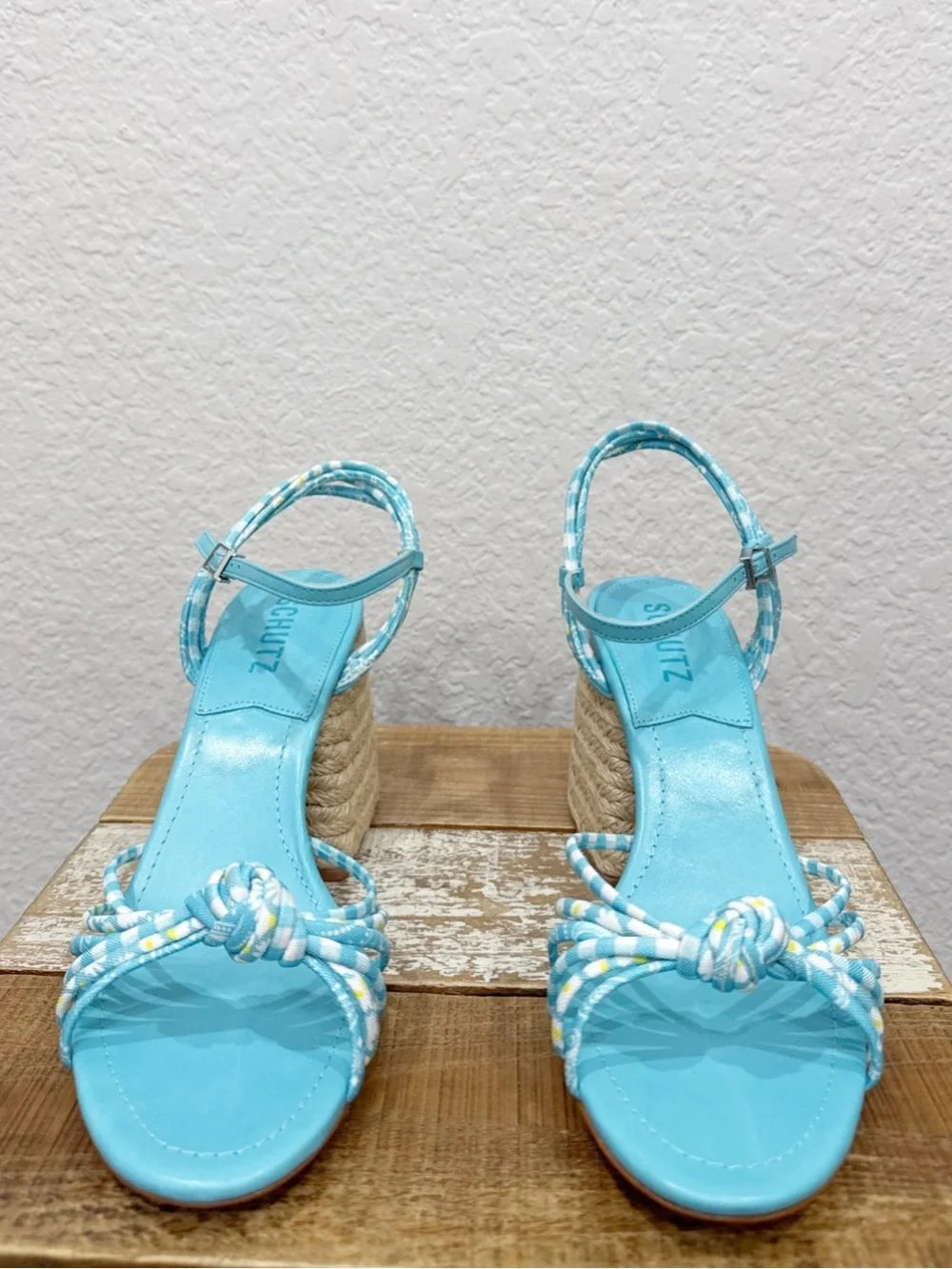 Schutz Dahra Tiver Aqua Block Heel Sandals Size 9.5 NEW